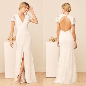 Lulus | Your Hand in Mine White Lace Flutter Sleeve Maxi Wedding Dress
